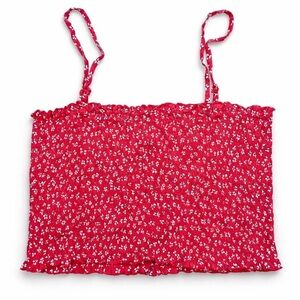 Brandy Melville Floral Red & White Ally Smocked Cropped Tank Top